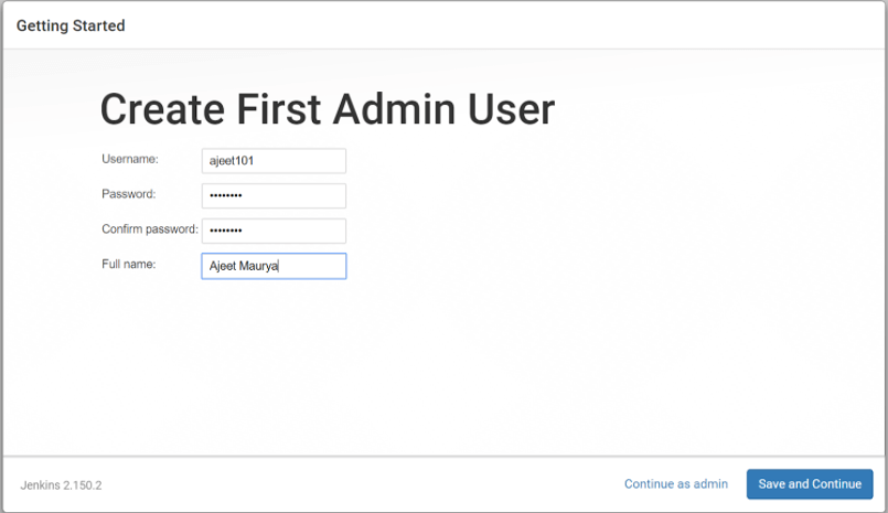 Create Jenkins admin user