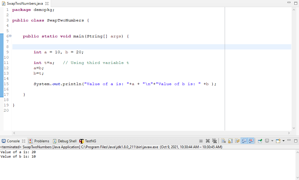 Logic 1 Swap Two Numbers in Java
